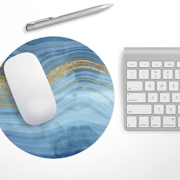 Vivid Agate Vein Slice Blue V12// WaterProof Rubber Foam Backed Anti-Slip Mouse Pad for Home Work Office or Gaming Computer Desk