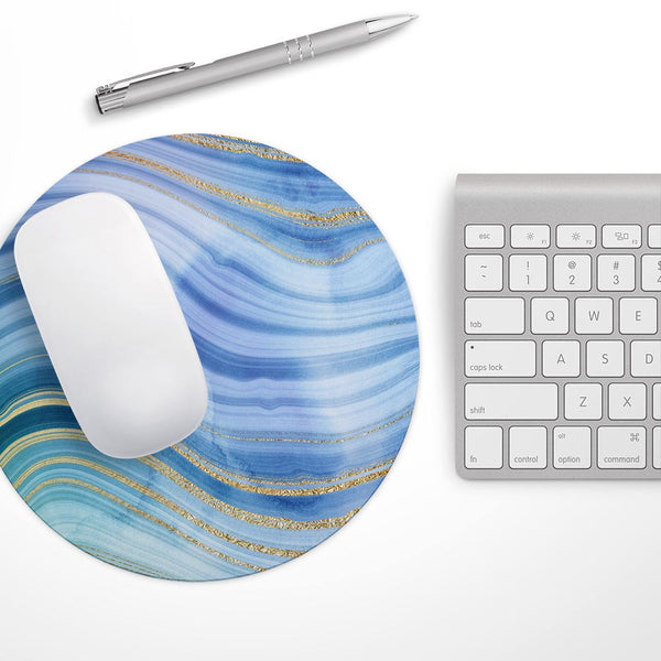 Vivid Agate Vein Slice Blue V4// WaterProof Rubber Foam Backed Anti-Slip Mouse Pad for Home Work Office or Gaming Computer Desk