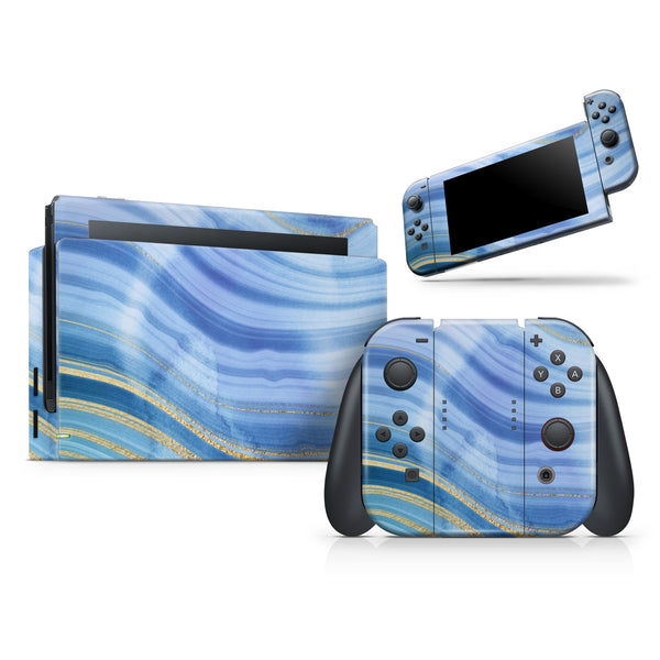 Vivid Agate Vein Slice Blue V4 // Skin Decal Wrap Kit for Nintendo Switch Console & Dock, Joy-Cons, Pro Controller, Lite, 3DS XL, 2DS XL, DSi, or Wii