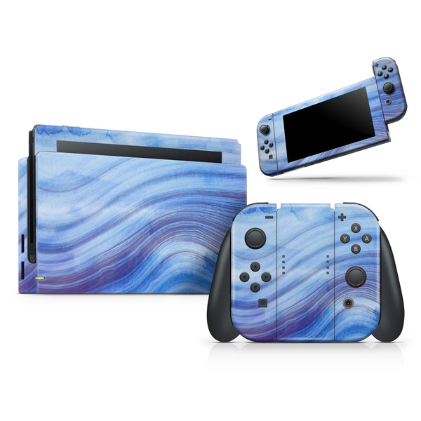 Vivid Agate Vein Slice Blue V5 // Skin Decal Wrap Kit for Nintendo Switch Console & Dock, Joy-Cons, Pro Controller, Lite, 3DS XL, 2DS XL, DSi, or Wii