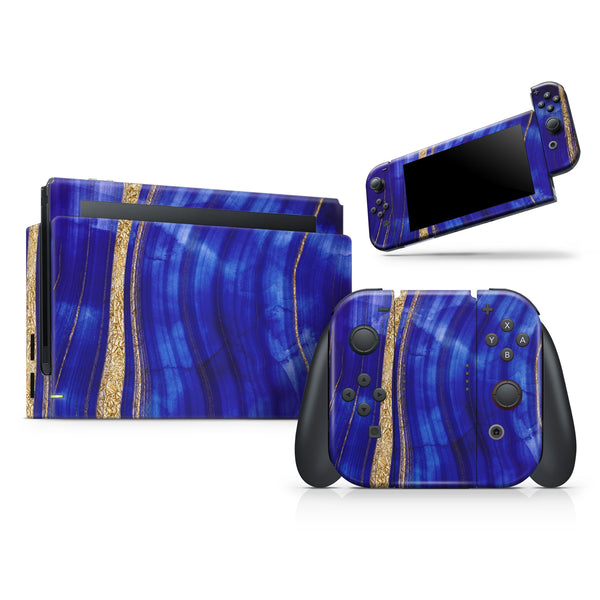 Vivid Agate Vein Slice Blue V6 // Skin Decal Wrap Kit for Nintendo Switch Console & Dock, Joy-Cons, Pro Controller, Lite, 3DS XL, 2DS XL, DSi, or Wii