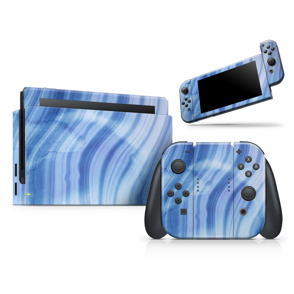 Vivid Agate Vein Slice Blue V8 // Skin Decal Wrap Kit for Nintendo Switch Console & Dock, Joy-Cons, Pro Controller, Lite, 3DS XL, 2DS XL, DSi, or Wii