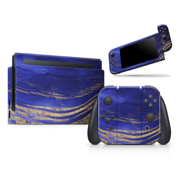 Vivid Agate Vein Slice Blue V9 // Skin Decal Wrap Kit for Nintendo Switch Console & Dock, Joy-Cons, Pro Controller, Lite, 3DS XL, 2DS XL, DSi, or Wii