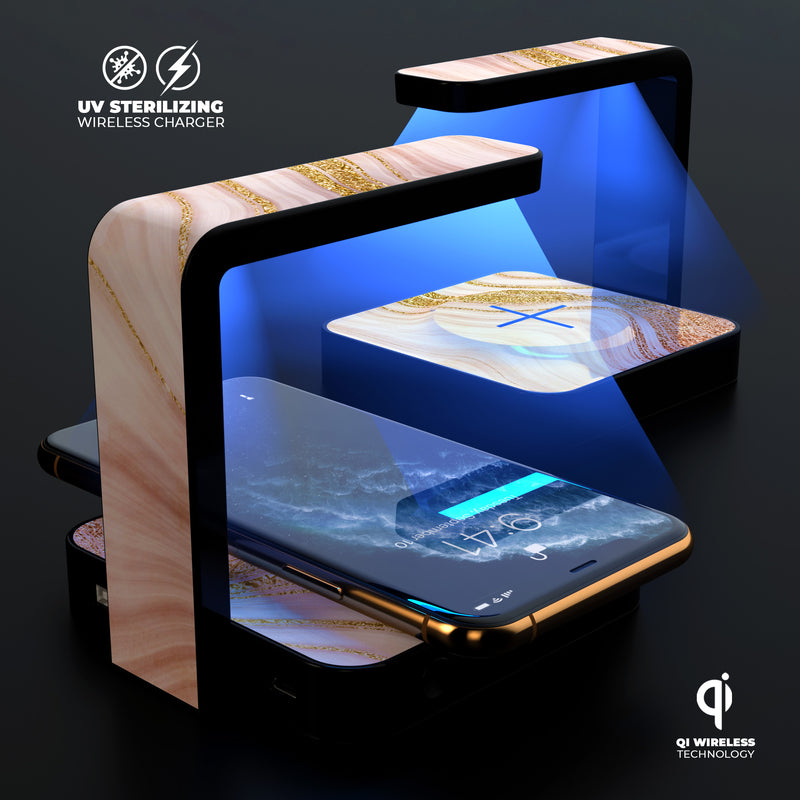 Vivid Agate Vein Slice Foiled V11 UV Germicidal Sanitizing Sterilizing Wireless Smart Phone Screen Cleaner + Charging Station