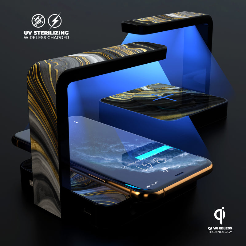 Vivid Agate Vein Slice Foiled V13 UV Germicidal Sanitizing Sterilizing Wireless Smart Phone Screen Cleaner + Charging Station