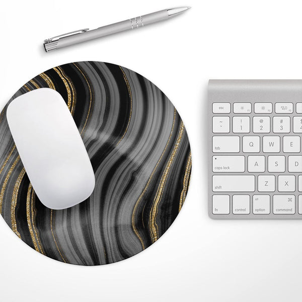 Vivid Agate Vein Slice Foiled V4// WaterProof Rubber Foam Backed Anti-Slip Mouse Pad for Home Work Office or Gaming Computer Desk