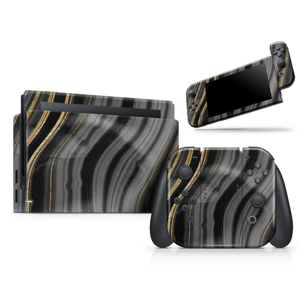 Vivid Agate Vein Slice Foiled V4 // Skin Decal Wrap Kit for Nintendo Switch Console & Dock, Joy-Cons, Pro Controller, Lite, 3DS XL, 2DS XL, DSi, or Wii