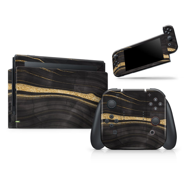 Vivid Agate Vein Slice Foiled V9 // Skin Decal Wrap Kit for Nintendo Switch Console & Dock, Joy-Cons, Pro Controller, Lite, 3DS XL, 2DS XL, DSi, or Wii