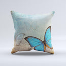 Vivid Blue Butterfly On Textile ink-Fuzed Decorative Throw Pillow
