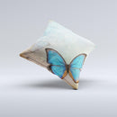 Vivid Blue Butterfly On Textile ink-Fuzed Decorative Throw Pillow