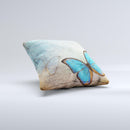 Vivid Blue Butterfly On Textile ink-Fuzed Decorative Throw Pillow