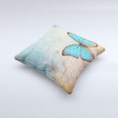 Vivid Blue Butterfly On Textile ink-Fuzed Decorative Throw Pillow