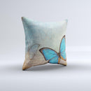 Vivid Blue Butterfly On Textile ink-Fuzed Decorative Throw Pillow