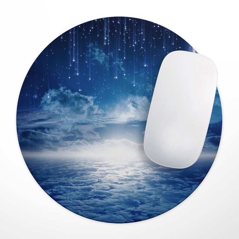 Vivid Blue Falling Stars in the Night Sky// WaterProof Rubber Foam Backed Anti-Slip Mouse Pad for Home Work Office or Gaming Computer Desk