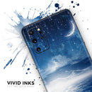 Vivid Blue Falling Stars in the Night Sky - Skin-Kit for the Samsung Galaxy S-Series S20, S20 Plus, S20 Ultra , S10 & others (All Galaxy Devices Available)