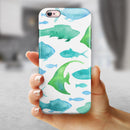 Vivid Blue Watercolor Sea Creatures iPhone 6/6s or 6/6s Plus 2-Piece Hybrid INK-Fuzed Case
