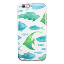Vivid Blue Watercolor Sea Creatures iPhone 6/6s or 6/6s Plus 2-Piece Hybrid INK-Fuzed Case