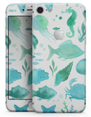 Vivid Blue Watercolor Sea Creatures V2 - Skin-kit for the iPhone 8 or 8 Plus