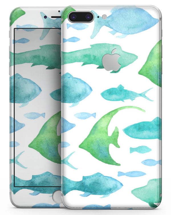 Vivid Blue Watercolor Sea Creatures - Skin-kit for the iPhone 8 or 8 Plus