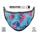 Vivid Blue and Pink Sharp Shapes - Made in USA Mouth Cover Unisex Anti-Dust Cotton Blend Reusable & Washable Face Mask with Adjustable Sizing for Adult or Child