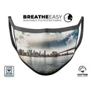 Vivid Cloudy Sky Over The City Skyline - Made in USA Mouth Cover Unisex Anti-Dust Cotton Blend Reusable & Washable Face Mask with Adjustable Sizing for Adult or Child