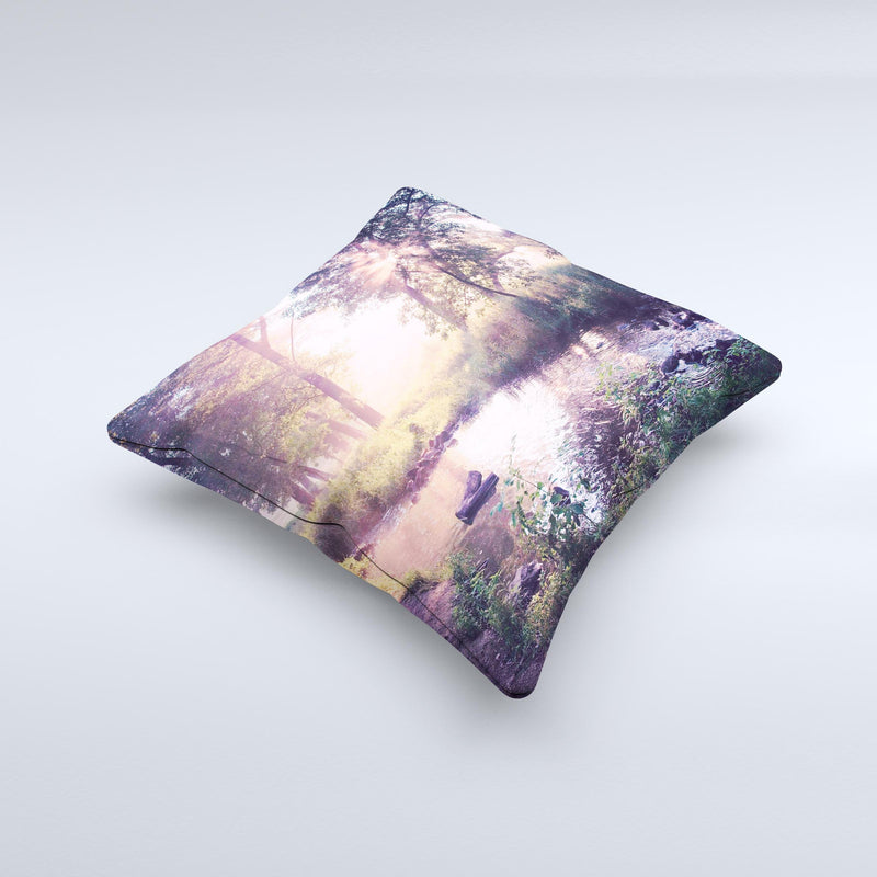 Vivid Colored Forrest Scene Ink-Fuzed Decorative Throw Pillow