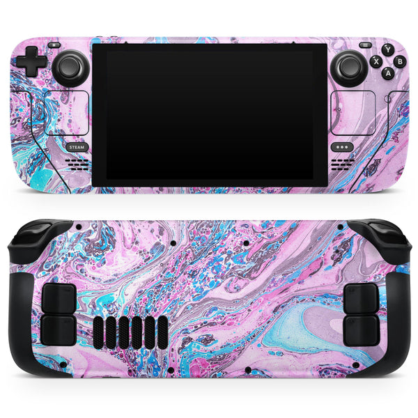 Vivid Pink and Teal Oil Mix // Full Body Skin Decal Wrap Kit for the Steam Deck handheld gaming computer