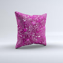 Vivid Pink and White Paisley Birds Ink-Fuzed Decorative Throw Pillow