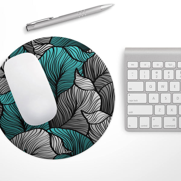 Vivid Teal Floral Waves// WaterProof Rubber Foam Backed Anti-Slip Mouse Pad for Home Work Office or Gaming Computer Desk