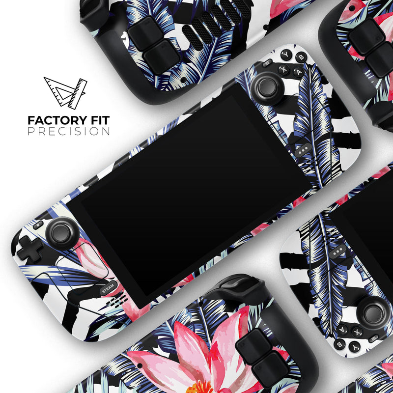 Vivid Tropical Chevron Floral v1 // Full Body Skin Decal Wrap Kit for the Steam Deck handheld gaming computer