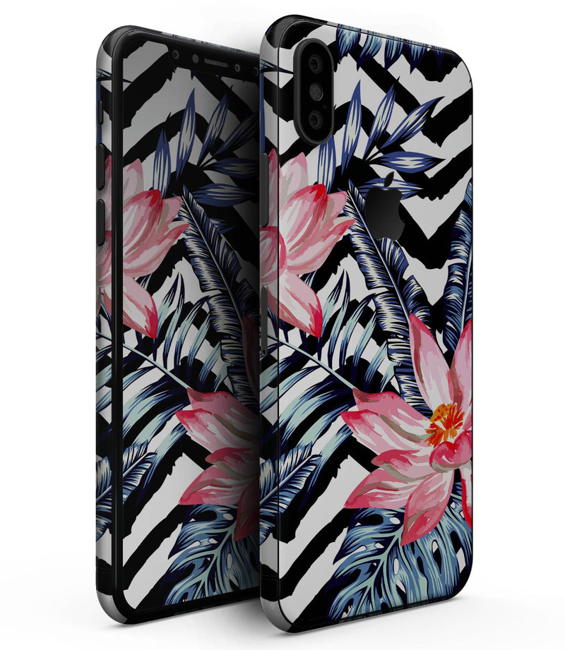 Vivid Tropical Chevron Floral v1 - iPhone XS MAX, XS/X, 8/8+, 7/7+, 5/5S/SE Skin-Kit (All iPhones Available)