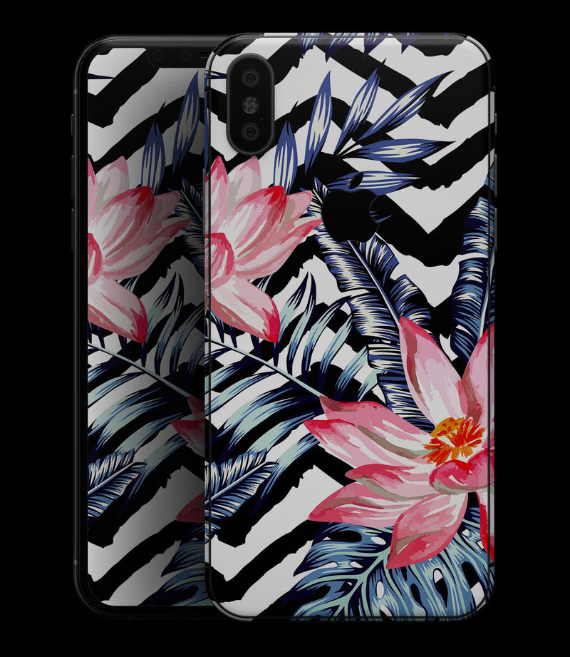 Vivid Tropical Chevron Floral v1 - iPhone XS MAX, XS/X, 8/8+, 7/7+, 5/5S/SE Skin-Kit (All iPhones Available)