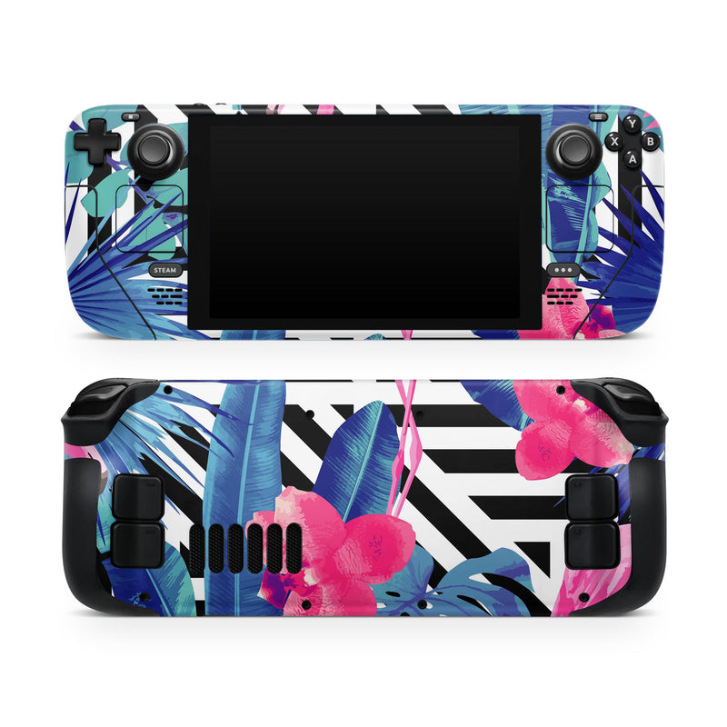Vivid Tropical Chevron Floral v2 // Full Body Skin Decal Wrap Kit for the Steam Deck handheld gaming computer