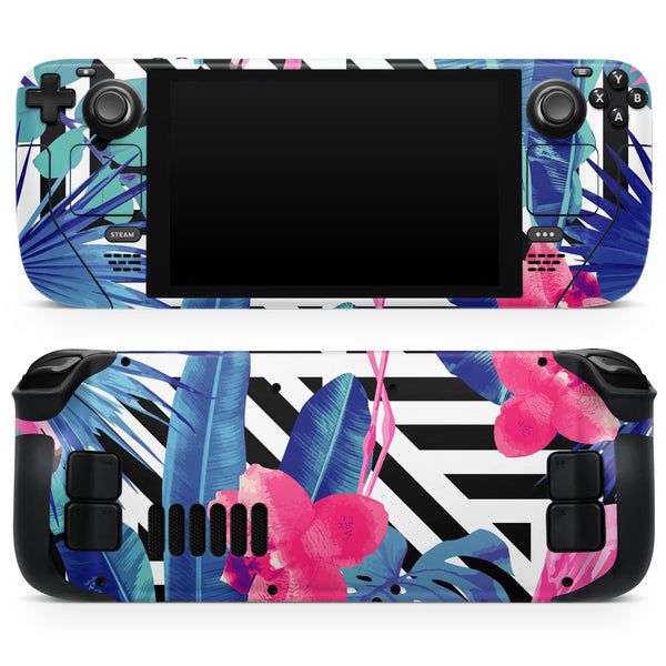 Vivid Tropical Chevron Floral v2 // Full Body Skin Decal Wrap Kit for the Steam Deck handheld gaming computer