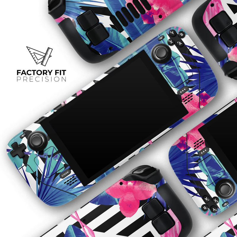 Vivid Tropical Chevron Floral v2 // Full Body Skin Decal Wrap Kit for the Steam Deck handheld gaming computer