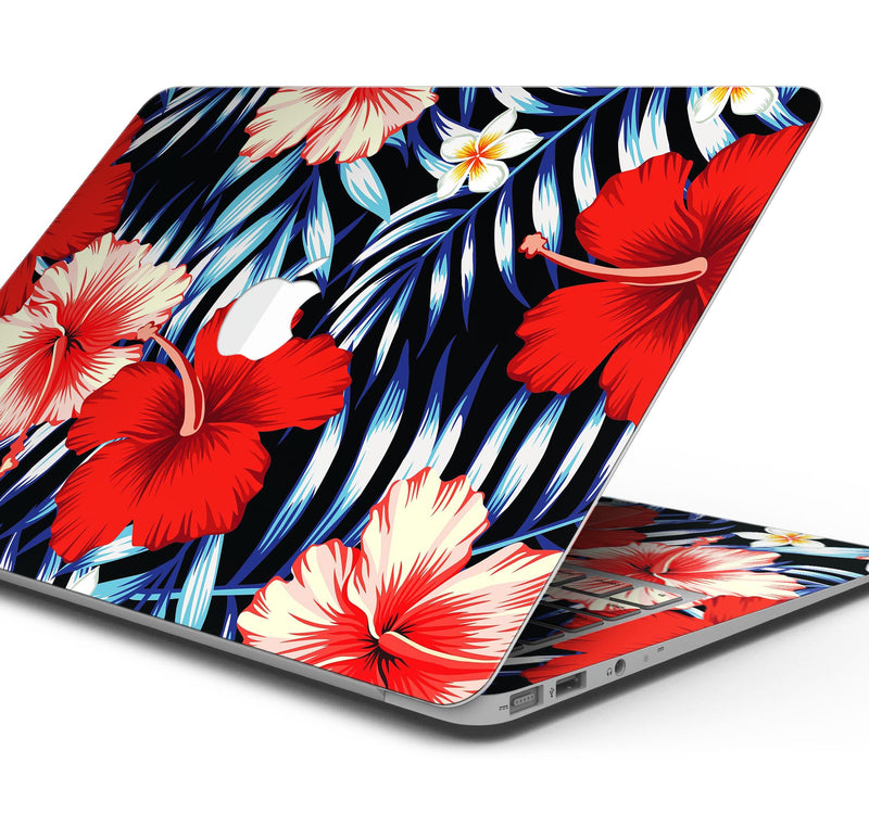 Vivid Tropical Red Floral v1 - Skin Decal Wrap Kit Compatible with the Apple MacBook Pro, Pro with Touch Bar or Air (11", 12", 13", 15" & 16" - All Versions Available)