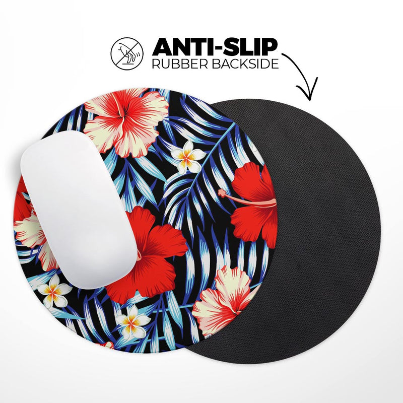 Vivid Tropical Red Floral v1// WaterProof Rubber Foam Backed Anti-Slip Mouse Pad for Home Work Office or Gaming Computer Desk