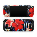 Vivid Tropical Red Floral v1 // Full Body Skin Decal Wrap Kit for the Steam Deck handheld gaming computer
