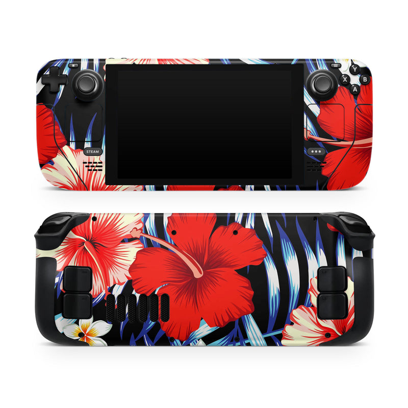 Vivid Tropical Red Floral v1 // Full Body Skin Decal Wrap Kit for the Steam Deck handheld gaming computer