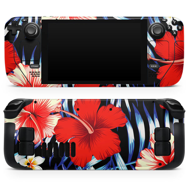 Vivid Tropical Red Floral v1 // Full Body Skin Decal Wrap Kit for the Steam Deck handheld gaming computer