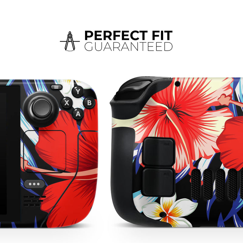 Vivid Tropical Red Floral v1 // Full Body Skin Decal Wrap Kit for the Steam Deck handheld gaming computer