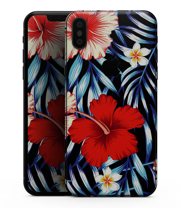 Vivid Tropical Red Floral v1 - iPhone XS MAX, XS/X, 8/8+, 7/7+, 5/5S/SE Skin-Kit (All iPhones Available)