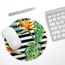 Vivid Tropical Stripe Floral v1// WaterProof Rubber Foam Backed Anti-Slip Mouse Pad for Home Work Office or Gaming Computer Desk