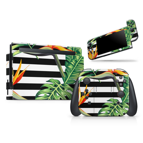 Vivid Tropical Stripe Floral v1 // Skin Decal Wrap Kit for Nintendo Switch Console & Dock, Joy-Cons, Pro Controller, Lite, 3DS XL, 2DS XL, DSi, or Wii