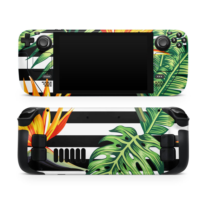 Vivid Tropical Stripe Floral v1 // Full Body Skin Decal Wrap Kit for the Steam Deck handheld gaming computer