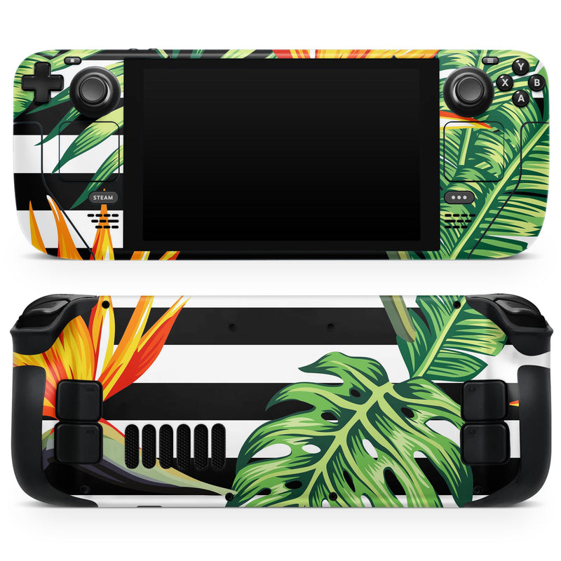 Vivid Tropical Stripe Floral v1 // Full Body Skin Decal Wrap Kit for the Steam Deck handheld gaming computer