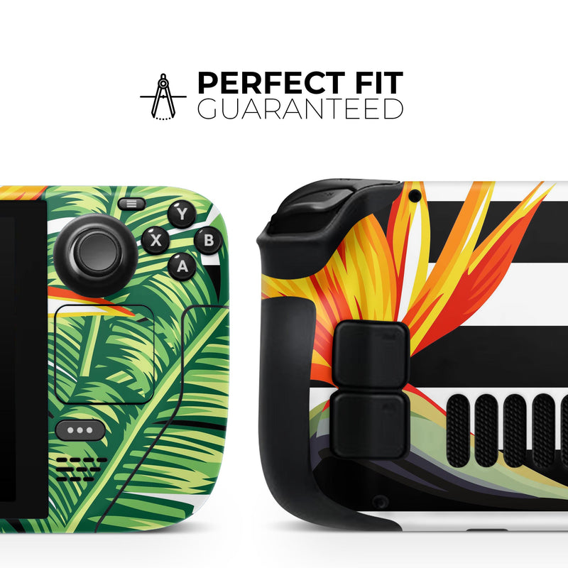 Vivid Tropical Stripe Floral v1 // Full Body Skin Decal Wrap Kit for the Steam Deck handheld gaming computer