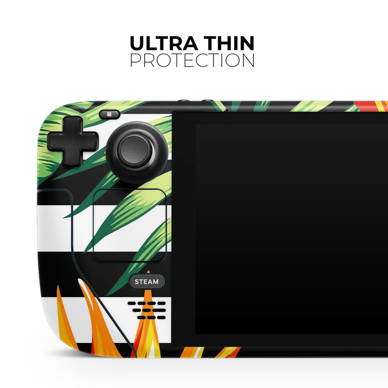 Vivid Tropical Stripe Floral v1 // Full Body Skin Decal Wrap Kit for the Steam Deck handheld gaming computer