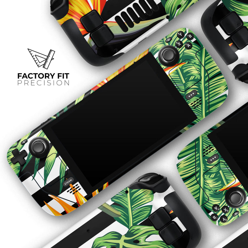 Vivid Tropical Stripe Floral v1 // Full Body Skin Decal Wrap Kit for the Steam Deck handheld gaming computer