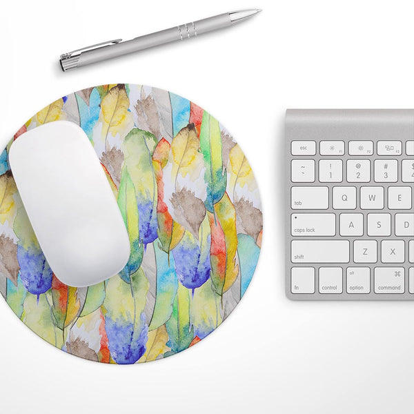 Vivid Watercolor Feather Overlay// WaterProof Rubber Foam Backed Anti-Slip Mouse Pad for Home Work Office or Gaming Computer Desk